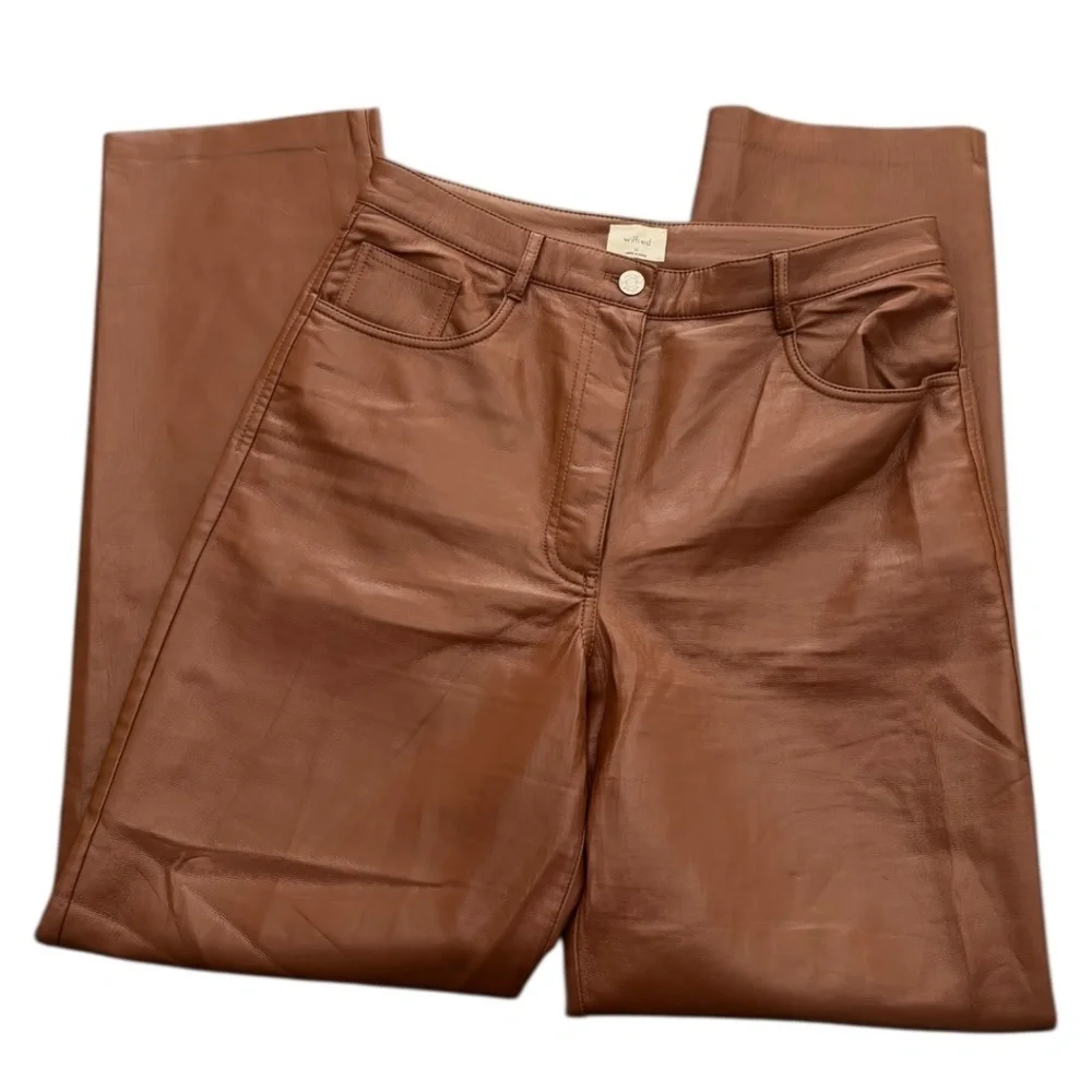 Aritzia Wilfred Melina Vegan Faux Leather Straight Leg High Rise Pants Brown